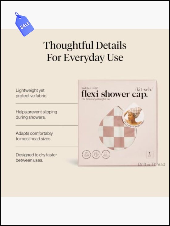 Reusable Waterproof Satin-Lined Flexi Shower Cap, Adjustable, Wide Extra Large